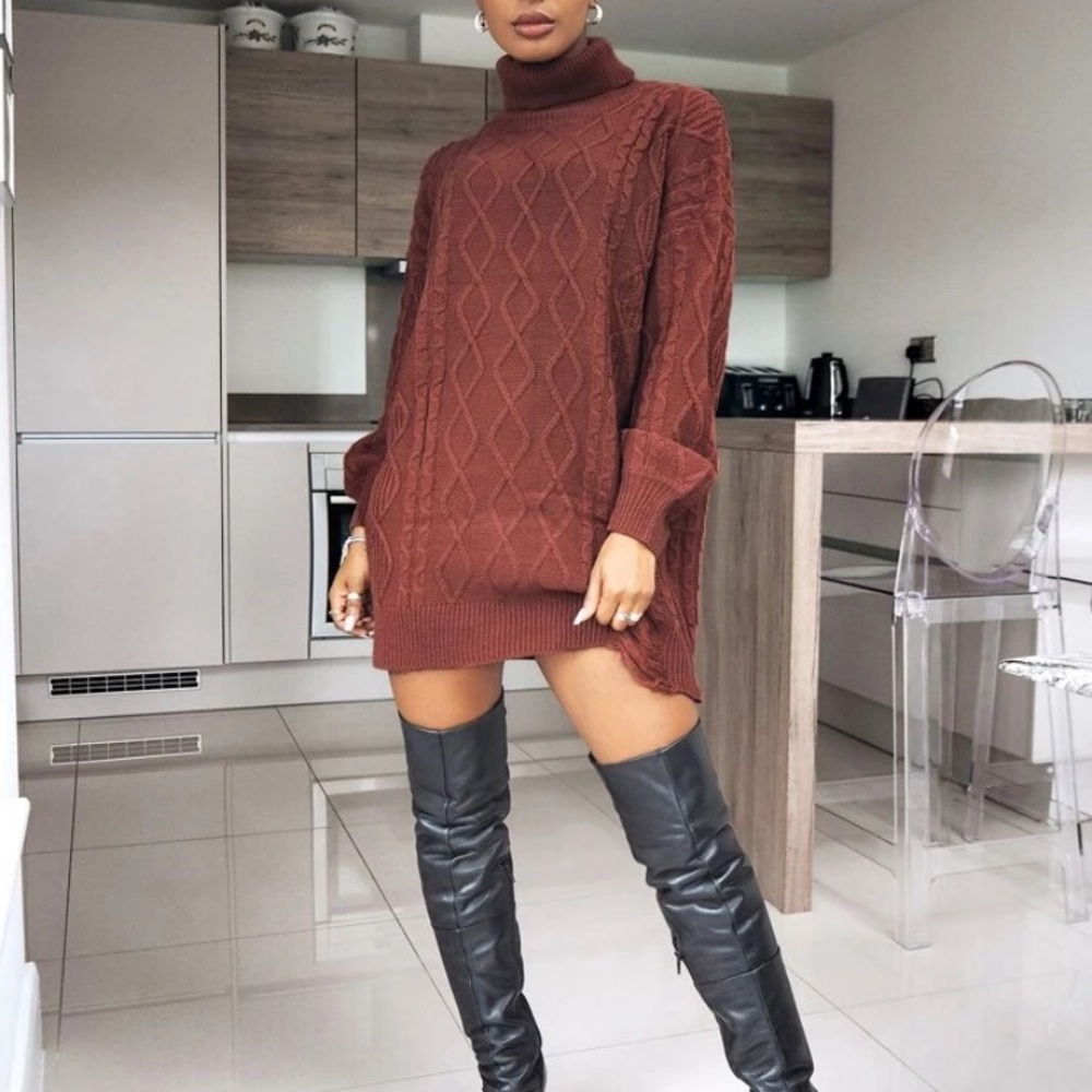 Turtle neck distressed sweater dress